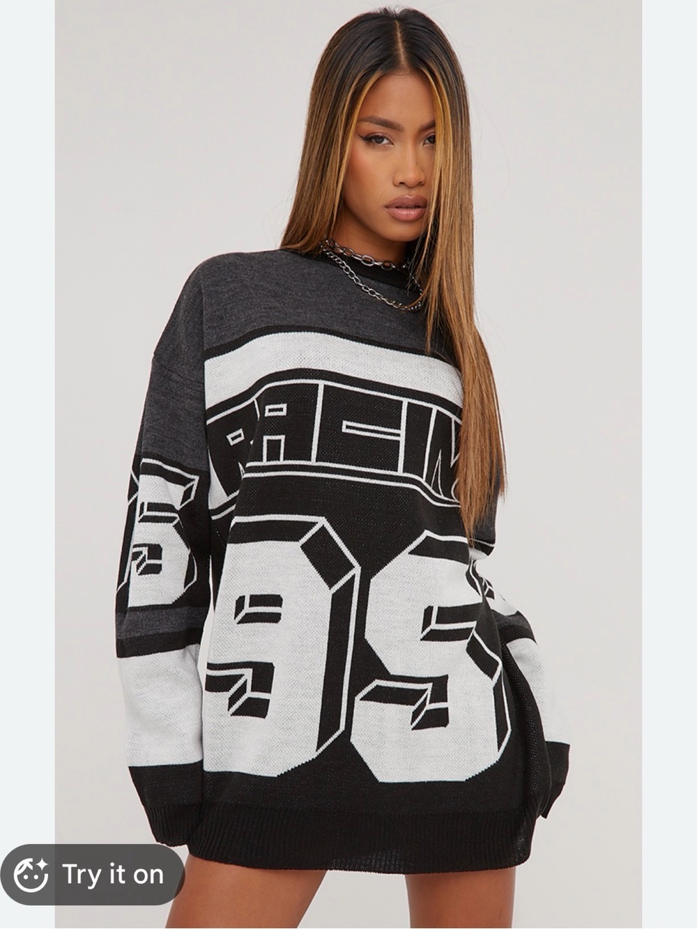EGO Black & White Graphic Knit Mini Dress
